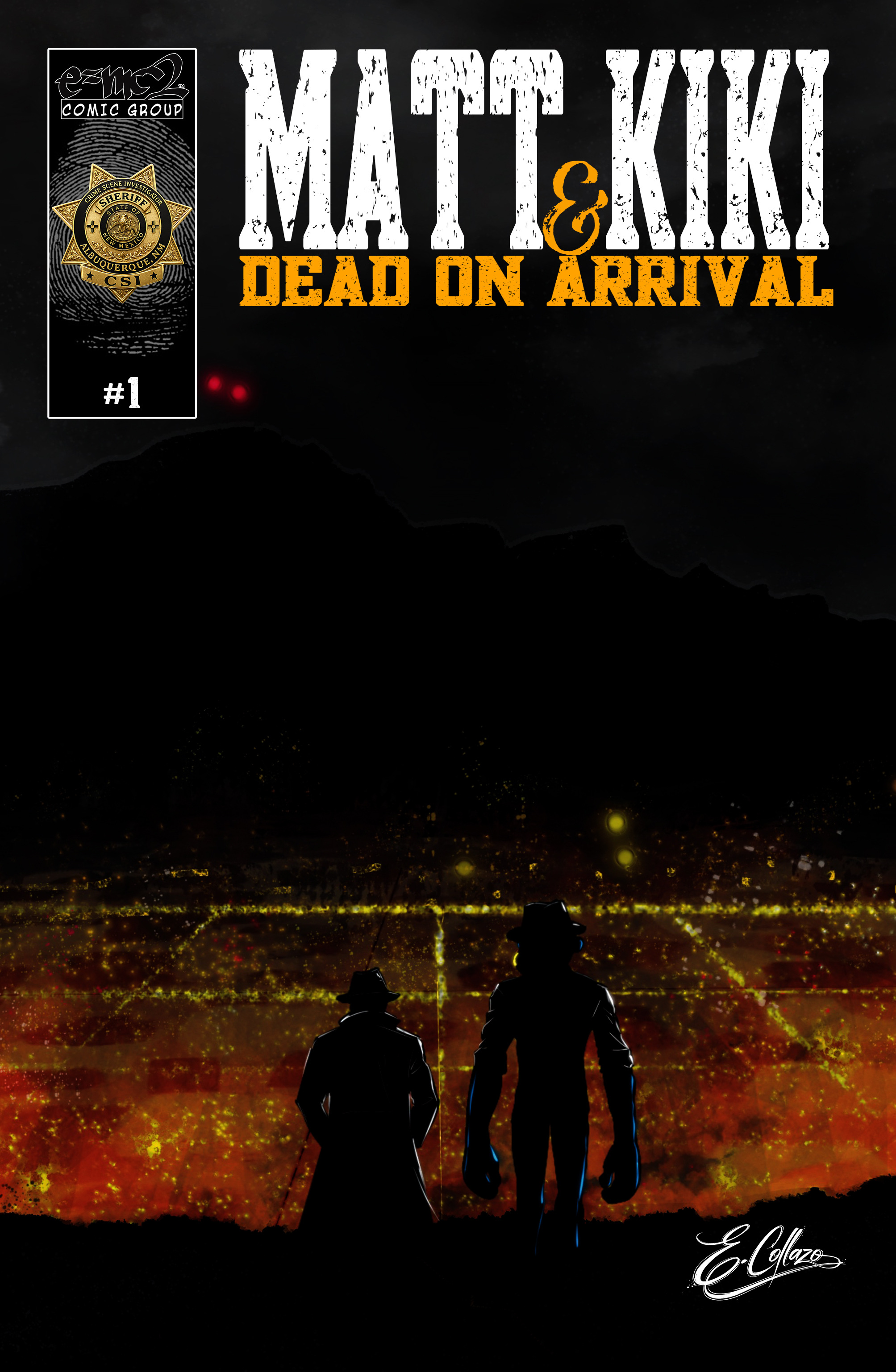 Matt and Kiki: Dead on Arrival issue one cover, overlooking Albuquerque at night